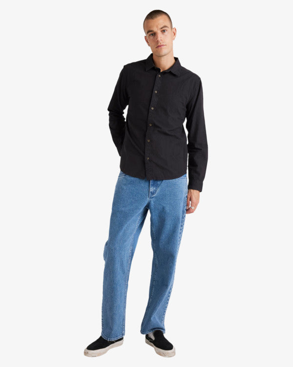 Load image into Gallery viewer, RVCA Men&#39;s Base Linen Long Sleeves Shirt Black UVYWT00208-BLK
