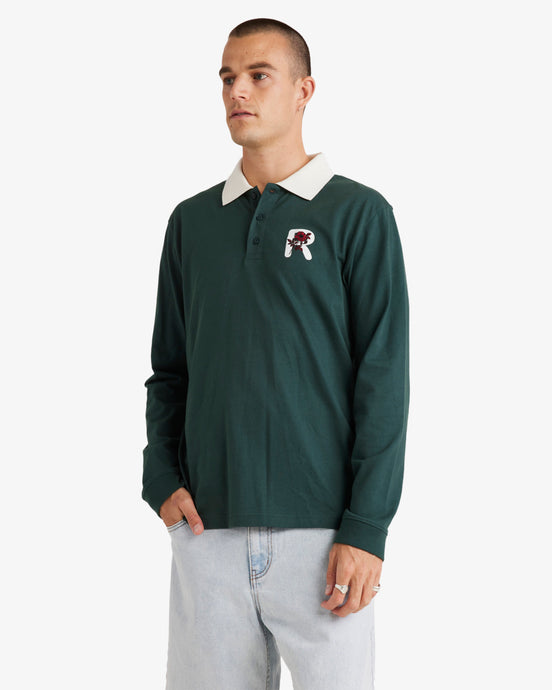 RVCA Men's Collegiate Polo Long Sleeve T-Shirt Hunter Green UVYZT00921-GZE0