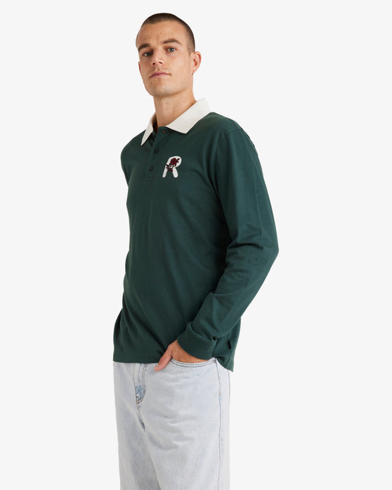 RVCA Men's Collegiate Polo Long Sleeve T-Shirt Hunter Green UVYZT00921-GZE0