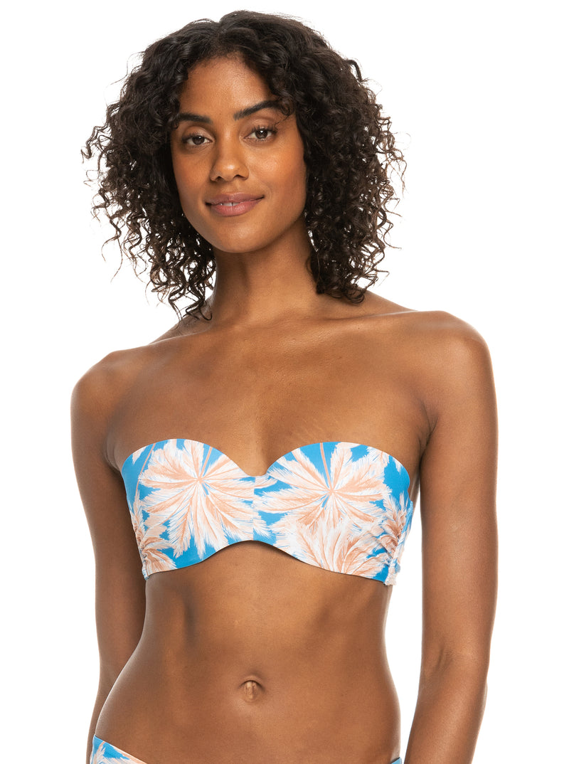 Load image into Gallery viewer, ROXY Love The Beach Vibe Bandeau Bikini Top Azure Blue Palm ERJX304827-BJT6
