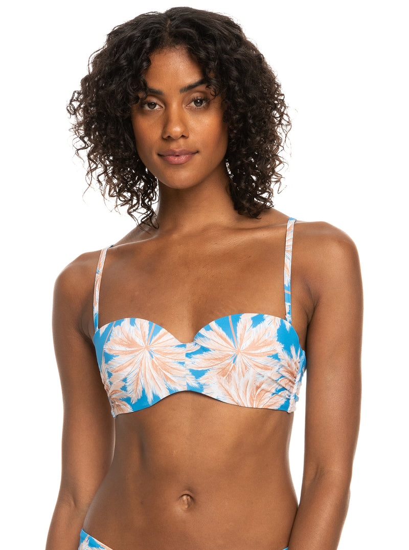 Load image into Gallery viewer, ROXY Love The Beach Vibe Bandeau Bikini Top Azure Blue Palm ERJX304827-BJT6
