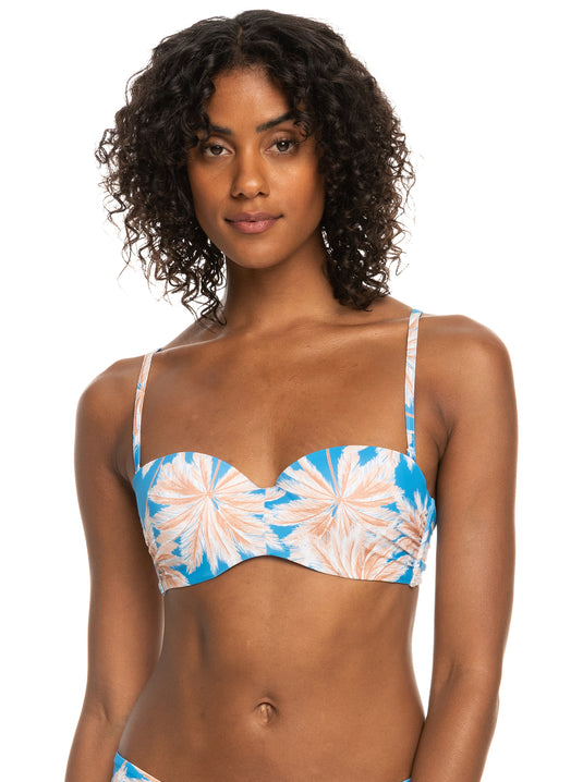 ROXY Love The Beach Vibe Bandeau Bikini Top Azure Blue Palm ERJX304827-BJT6